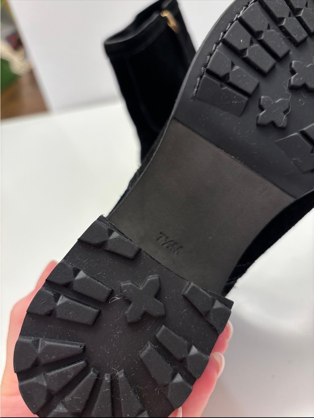 Tory Burch black suede Eloise flat booties with a prominent gold-tone metal logo - Picture 12 of 12